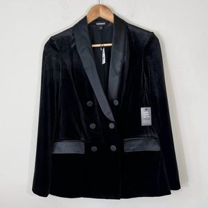 NWT Express Double Breasted Tuxedo Blazer Jacket in Black Velvet